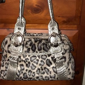 Kathy Van Zeeland Faux Fur Leopard Bag Gray